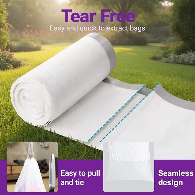 1.6 Gallon Drawstring Trash Bags (400 Count) 1.0 Mils Heavy Duty Small Garbage Bags Fit 4.5-8 Liter 1.2-2 Gal White Trash Bin Liners for Home Office Kitchen Bathroom Bedroom
