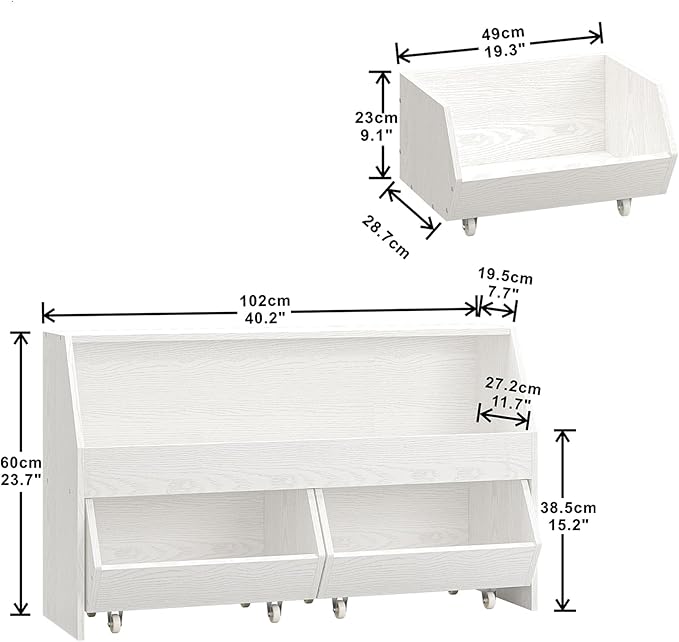 Toy Storage and Organizer for Kid, Large Toy Bin Bookcase Toy Cabinet with Two Moveable Drawers, Children Toddler Storage Carbinet with Wheels for Playroom, Bedroom, Nursery (White oak, Regular)