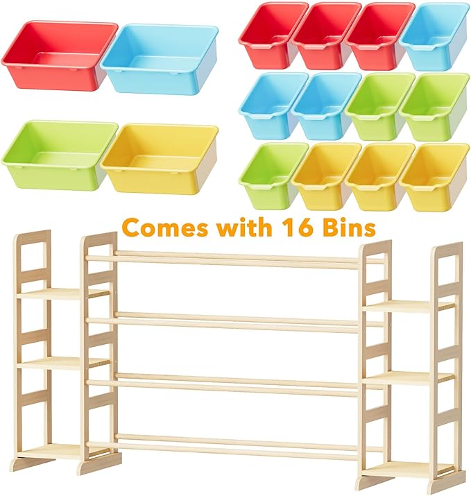 SpaceAid Toy Storage Organizer with 6 Shelves and 16 Bins, Toy Organizers Storage Bookshelf, Kids Bin Shelf Toys Box Bookcase for Bedroom Playroom Organization Room Decor, Multi-Colored