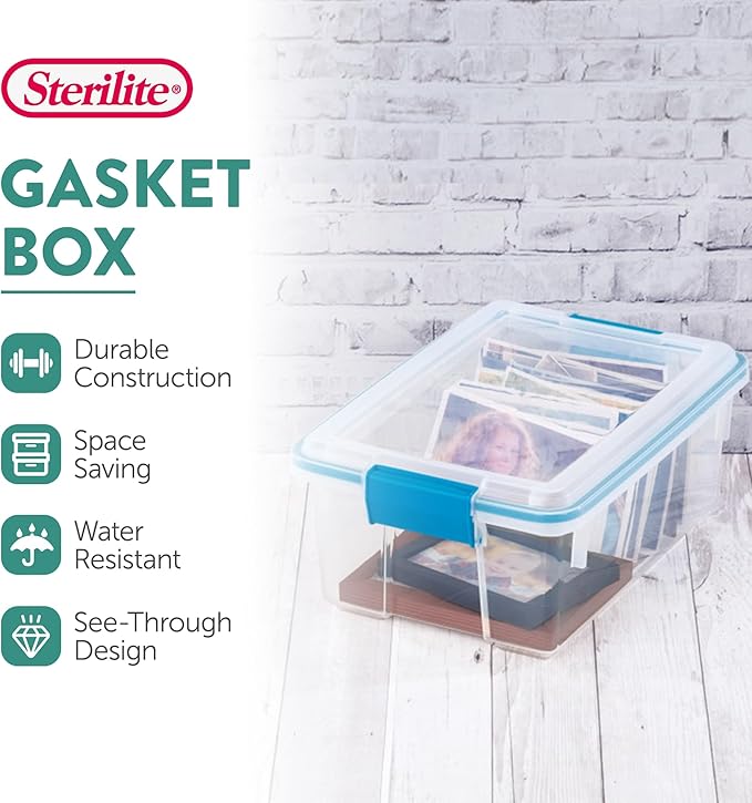 Sterilite 24-Pack Gasket Box, Weather-Resistant Storage Bins with Latching Lids, 12 Quart - Heavy-Duty Organizing Containers for Closet, Bathroom, and Office