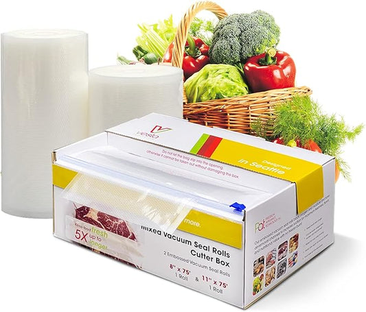 11" x 75' and 8" x 75' Vacuum Sealer Bags Rolls for Food Saver, with Cutter Dispenser, Commercial Grade Vacuum Sealer Rolls for Custom Sizing, BPA-Free, Ideal for Sous Vide Cooking, Meal Prep