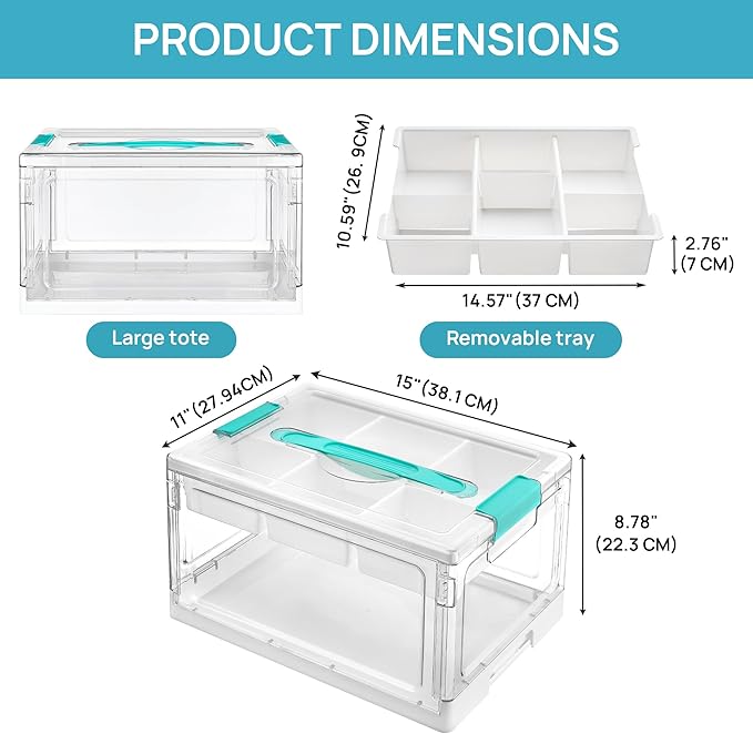 24 QT Clear Plastic Craft Organizer with Removable Trays and Dividers, Storage Box for Coloring Books, Modeling Clay, Molds and Art Supplies, 1 Pack