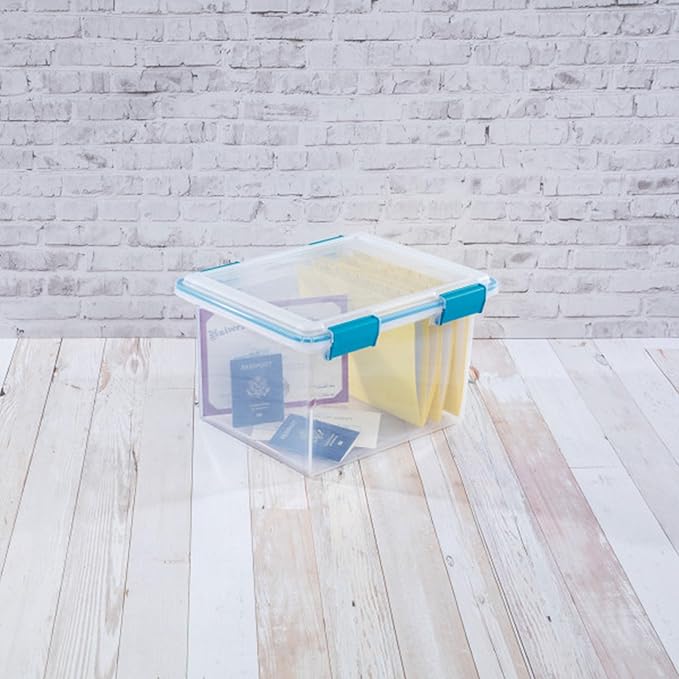 Sterilite 8-Pack Gasket Box, Weather-Resistant Storage Bins with Latching Lids, 32 Quart - Heavy-Duty Organizing Containers for Closet, Bathroom, and Office