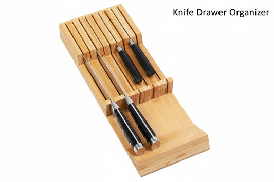 Utoplike Knife Drawer Organizer Bamboo Knives Block for Kitchen, Large Handle Steak Holder, Fit for 9 Knives (Not Included)