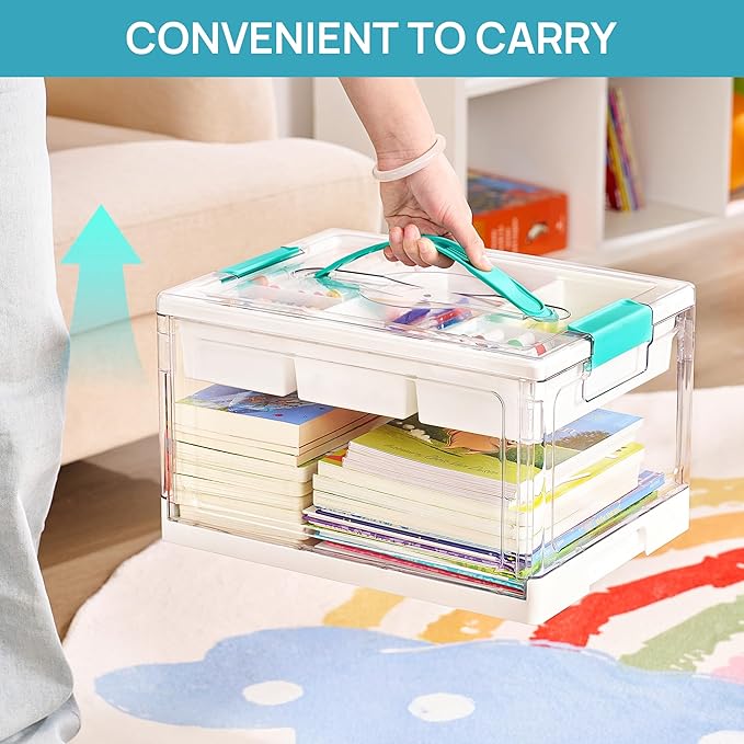 24 QT Clear Plastic Craft Organizer with Removable Trays and Dividers, Storage Box for Coloring Books, Modeling Clay, Molds and Art Supplies, 1 Pack