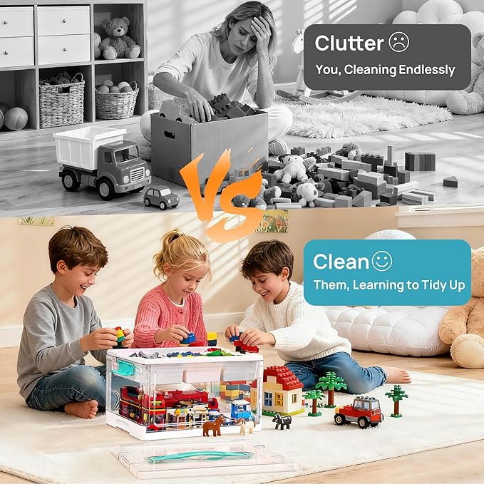 24 QT Clear Plastic Craft Organizer with Removable Trays and Dividers, Storage Box for Coloring Books, Modeling Clay, Molds and Art Supplies, 1 Pack