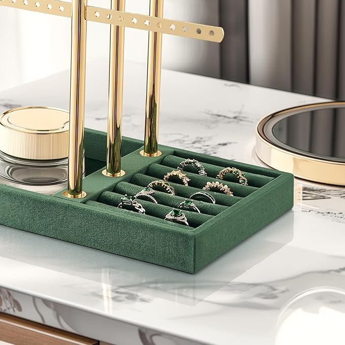 bussdis 3 Tier Bracelet Holder Display - Detachable T Bar Dark Green Velvet Bracelet Holder, Jewelry Holder Organizer for Bracelet, Necklace, Earrings, Rings