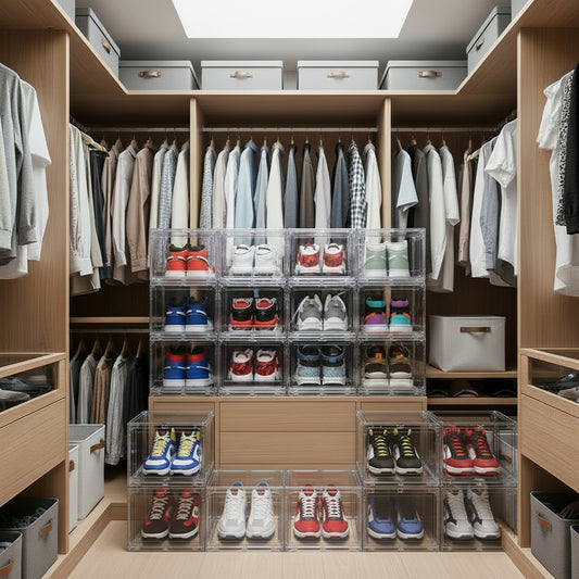 12 Pack Acrylic Shoe Boxes, Ultra Clear Shoe Boxes Stackable, Shoe Storage Box Sneaker Storage for Sneakerhead, Foldable Shoe Organizer with Magnetic Door, Professional Shoe Display Fits US Size 15