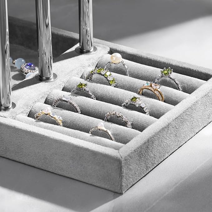 bussdis 3 Tier Bracelet Holder Display - Detachable T Bar Grey Velvet Bracelet Holder, Jewelry Holder Organizer for Bracelet, Necklace, Earrings, Rings