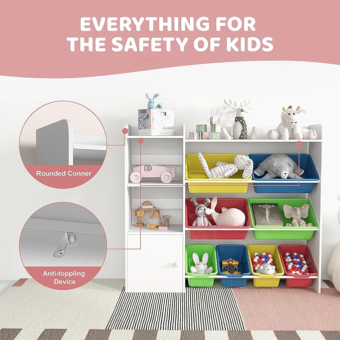 Xilingol Kids Toy Storage Organizer, 4-Tier Toy Organizers W/8 Removable Storage Bins, Kid Bookshelf and Toy Storage for Study Room, Bedroom, Kids Room, Classroom, Nursery